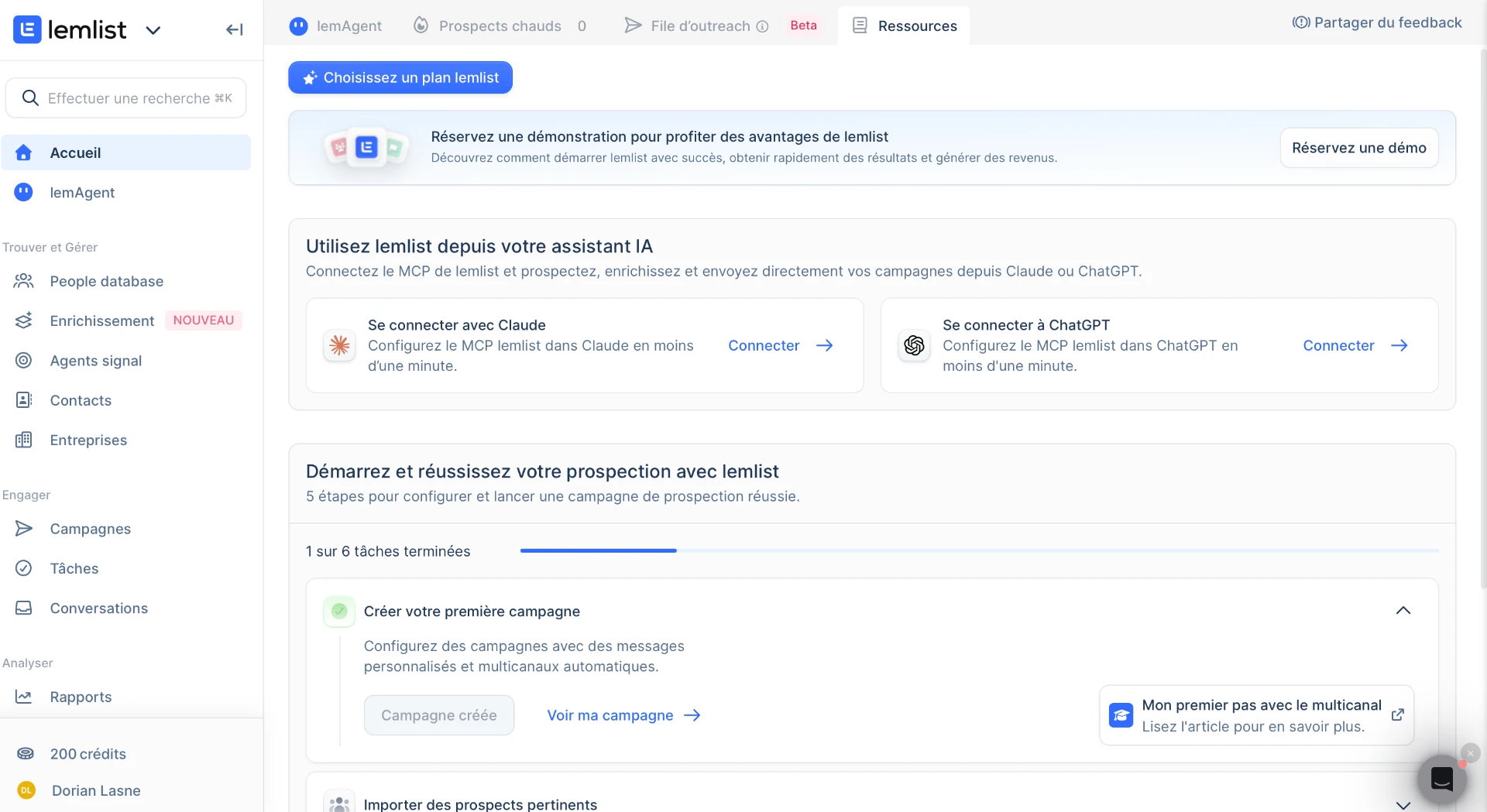 Interface Lemlist, séquence de prospection multicanal